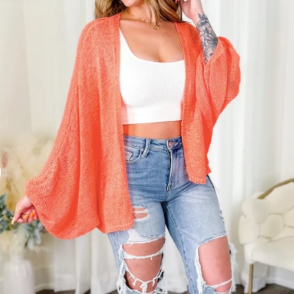 Kori Sweaters - KORI Orange Balloon Sleeve Knit Cardigan
